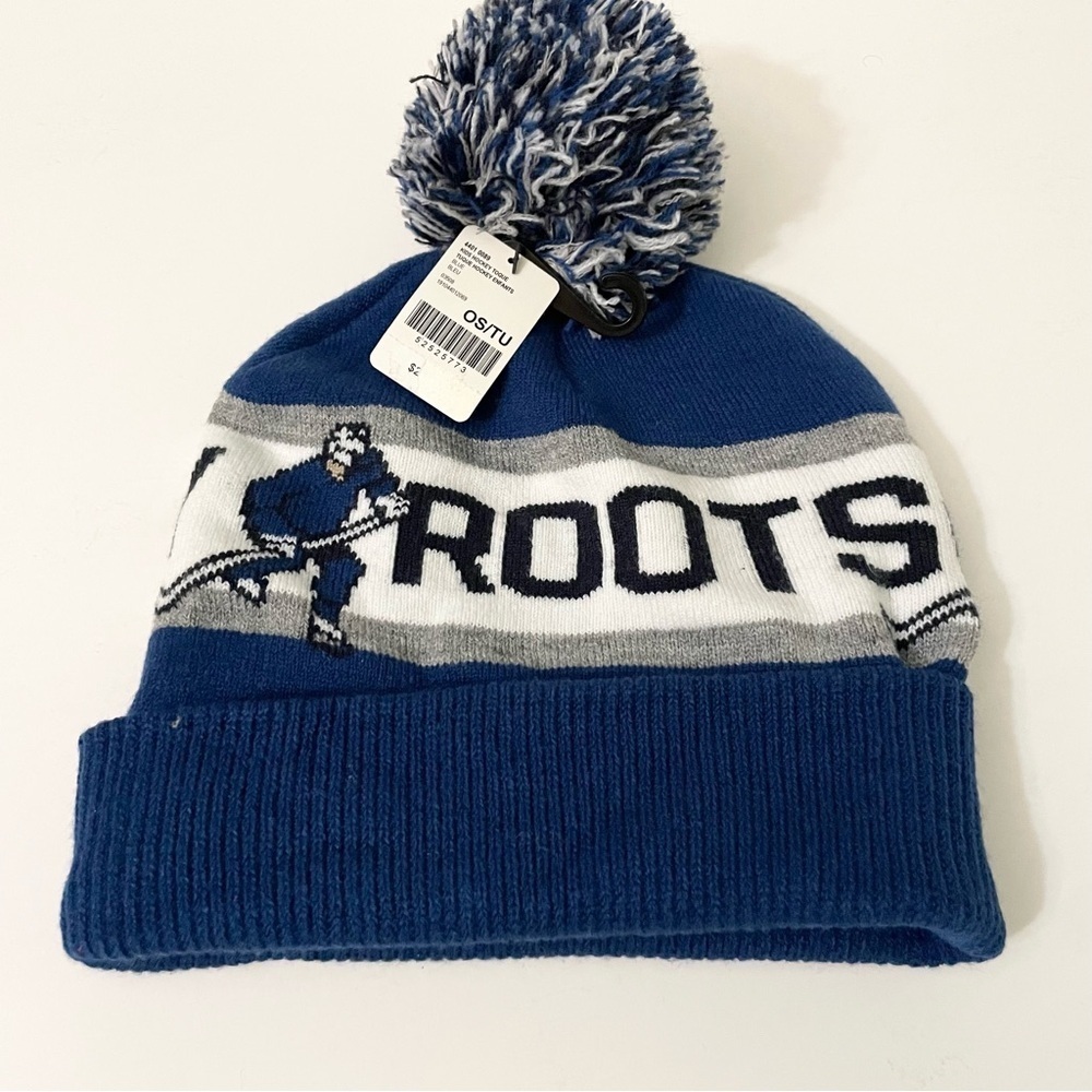 Roots Kids Hockey Toque Blue Pom Pom Hat